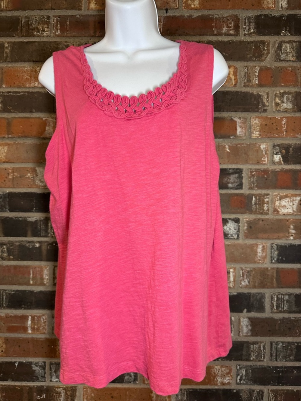 Pink/Coral Sleeveless Crochet-Trim Tank Top